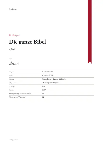Seite „Titelblatt“ eines gedruckten Leseplans
