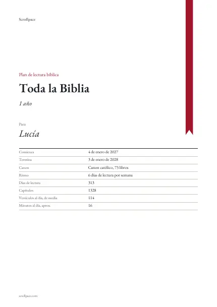 Página «Portada» de un plan de lectura impreso