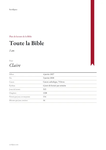 Page « Couverture » d’un plan de lecture imprimé