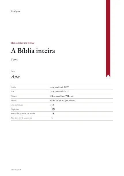 Página “Capa” de um plano de leitura impresso